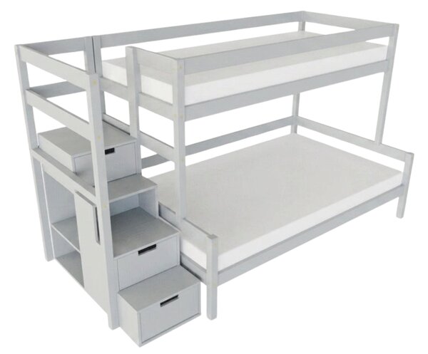 Patrová postel LUCKY s úložnými schody 90x200, 120x200 cm - Nelakovaná, Zvolte šuplík: Přistýlka 90x190 cm, Zvolte stranu: Vlevo