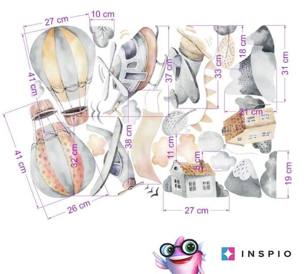 INSPIO-textilní přelepitelná samolepka - Samolepky na zeď - Letadla se jménem v šedých odstínech