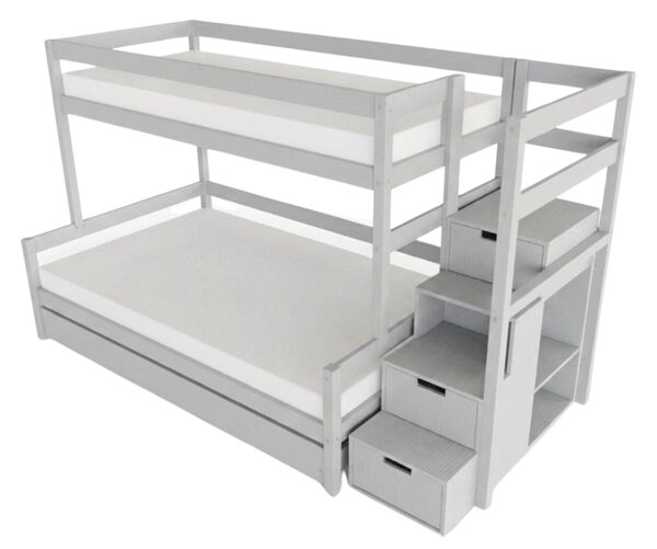 Patrová postel LUCKY s úložnými schody 90x200, 120x200 cm - Světle šedá, Zvolte šuplík: Přistýlka 90x190 cm, Zvolte stranu: Vpravo