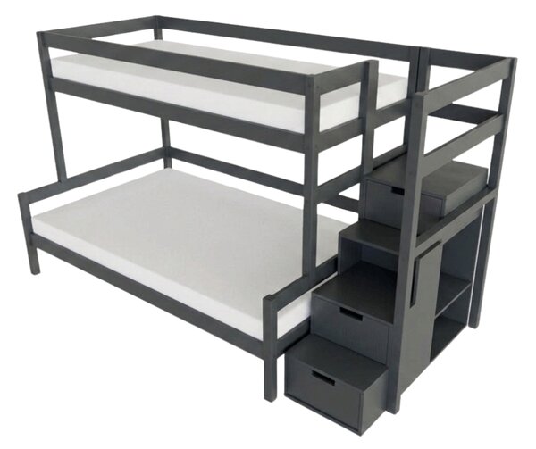 Patrová postel LUCKY s úložnými schody 90x200, 120x200 cm - Bílá, Zvolte šuplík: Bez šuplíku, Zvolte stranu: Vlevo