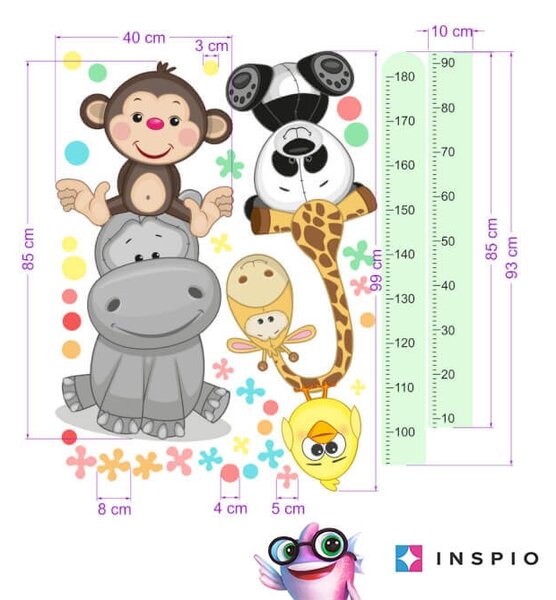 INSPIO-textilní přelepitelná samolepka - Samolepka na zeď - Dětský metr s veselými zvířátky