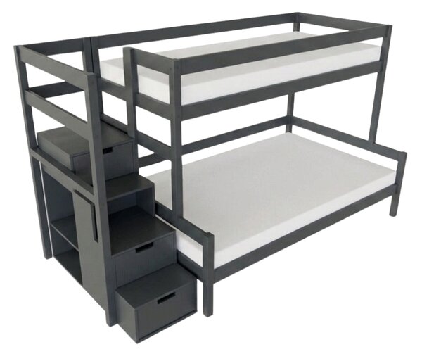 Patrová postel LUCKY s úložnými schody 90x200, 120x200 cm - Nelakovaná, Zvolte šuplík: Přistýlka 90x190 cm, Zvolte stranu: Vlevo