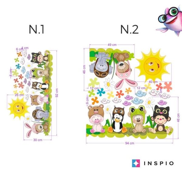 INSPIO-textilní přelepitelná samolepka - Dětské samolepky na zeď - Kamarádi na louce