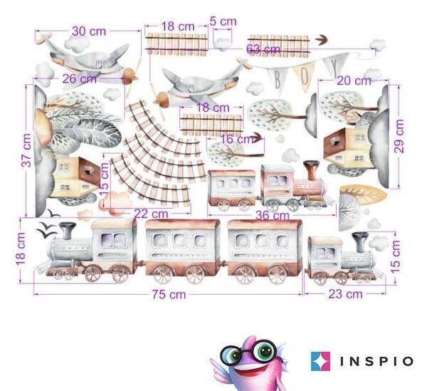 INSPIO-textilní přelepitelná samolepka - Samolepky na zeď - Šedý vlak a letadla