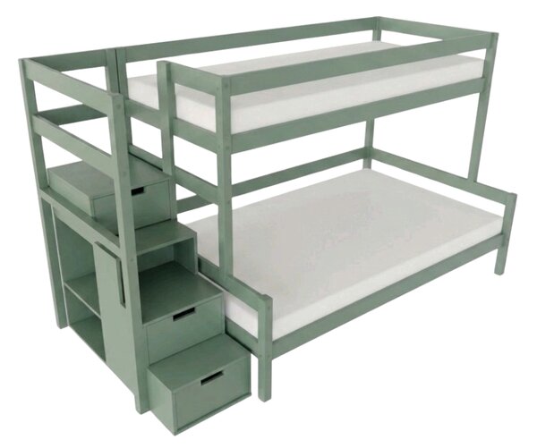 Patrová postel LUCKY s úložnými schody 90x200, 120x200 cm - Nelakovaná, Zvolte šuplík: Přistýlka 90x190 cm, Zvolte stranu: Vlevo