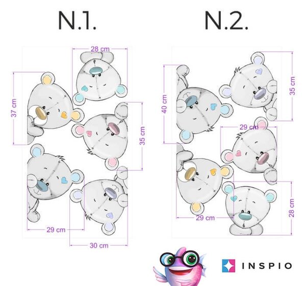 INSPIO-textilní přelepitelná samolepka - Dětské samolepky na zeď - Šedí plyšoví medvídci kolem dveří