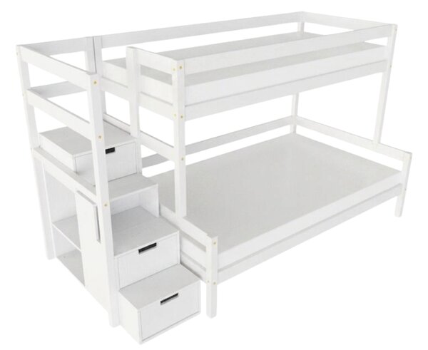 Patrová postel LUCKY s úložnými schody 90x200, 120x200 cm - Nelakovaná, Zvolte šuplík: Přistýlka 90x190 cm, Zvolte stranu: Vlevo