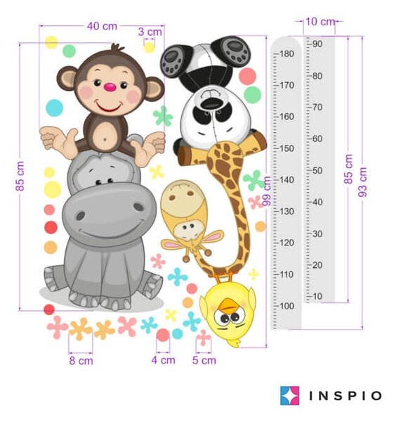 INSPIO-textilní přelepitelná samolepka - Dětský metr na zeď - Samolepící dětský metr na stěnu v šedém provedení