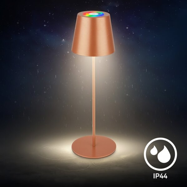 Briloner 7510013-LED RGB Stm stolní lampa CALIDA 2,5W/5V IP44 1200mAh bronzová