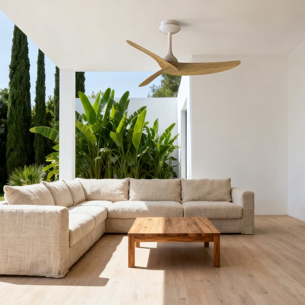 Stropní ventilátor Ipanema bílý/dřevo DC tichý IP44 – Mantra Mantra Iluminación, Ipanema, Bílá, Obývací pokoj, Kov, Moderní