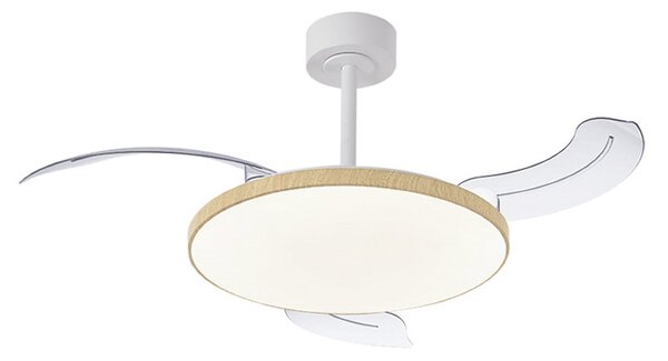 LED stropní ventilátor Slim Mini bílý/dřevo DC tichý – Mantra Mantra Iluminación, Slim Mini, stmívatelné, Bílá, Obývací pokoj, Kov, Moderní