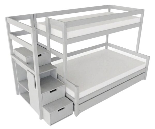 Patrová postel LUCKY s úložnými schody 90x200, 120x200 cm - Světle šedá, Zvolte šuplík: Přistýlka 90x190 cm, Zvolte stranu: Vlevo