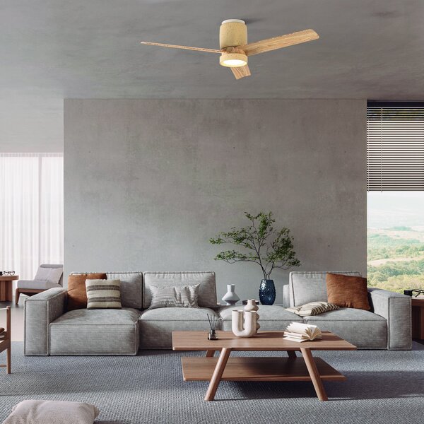 LED stropní ventilátor Ceramica M béžový/dřevo DC tichý – Mantra Mantra Iluminación, Ceramica M, stmívatelné, Béžová, Obývací pokoj, Kov, Moderní