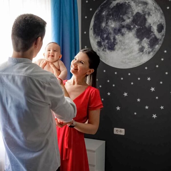 INSPIO-textilní přelepitelná samolepka - Samolepky na zeď - Měsíc s hvězdami