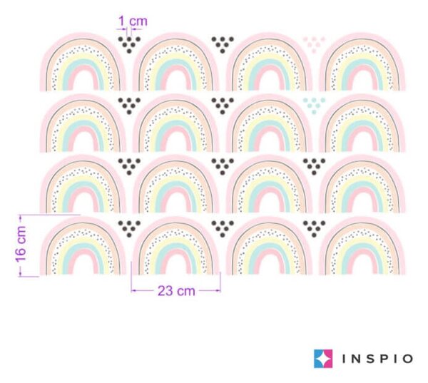 INSPIO-textilní přelepitelná samolepka - Samolepky na zeď pro holčičky - Pastelové duhy s puntíky