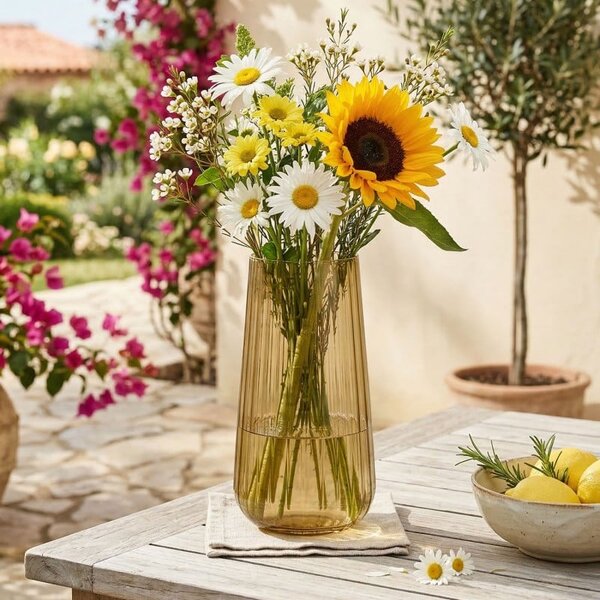 SKLENĚNÁ VÁZA RONA DECO FADE CITRINE 25CM