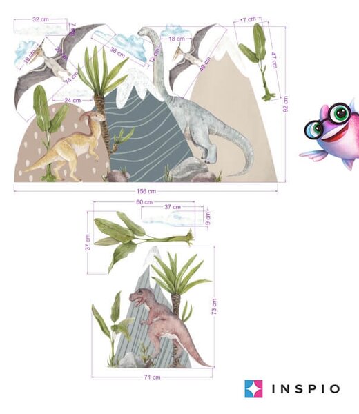 INSPIO-textilní přelepitelná samolepka - Samolepky do dětského pokoje - Dinosauří svět