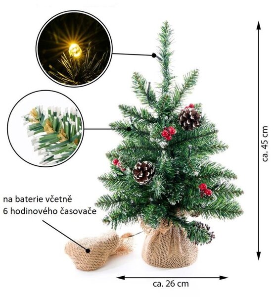 Vánoční stromek s osvětlením 45 x 26 cm, 20 LED