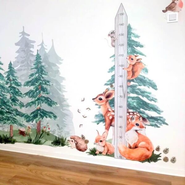 INSPIO-textilní přelepitelná samolepka - Nálepka metr na zeď - Forest a zvířátka z lesa