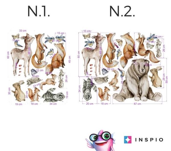 INSPIO-textilní přelepitelná samolepka - Samolepka na zeď Woodland - Veselá zvířátka z lesa