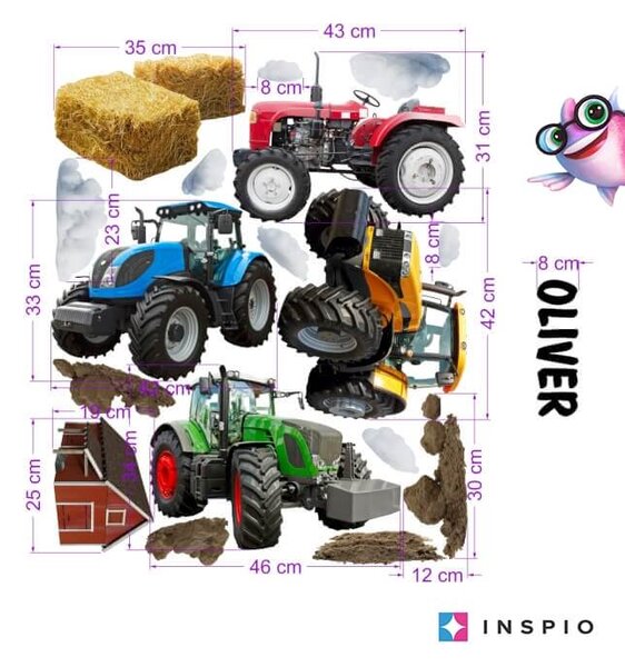 INSPIO-textilní přelepitelná samolepka - Samolepka na zeď pro kluky - Auta a traktory