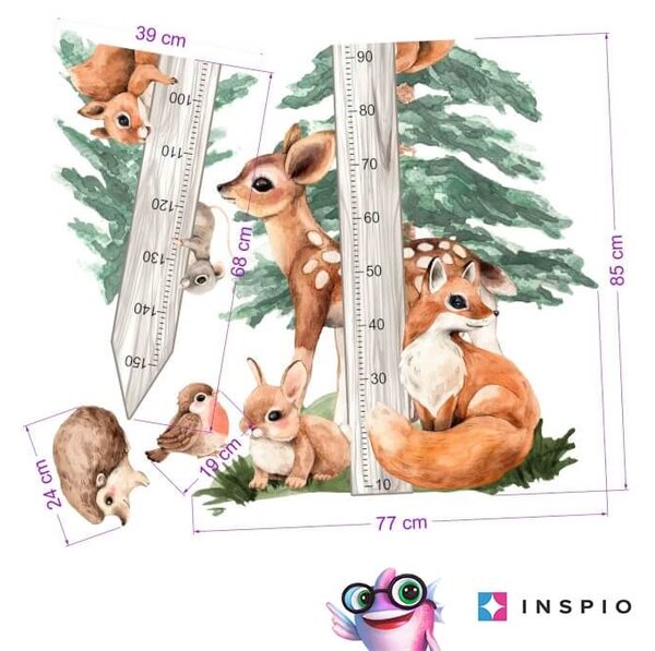 INSPIO-textilní přelepitelná samolepka - Nálepka metr na zeď - Forest a zvířátka z lesa