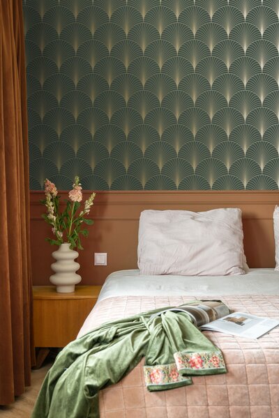 Vliesová tapeta na zeď, Art deco, zeleno-zlatá, 139584, Bloom, Esta Home