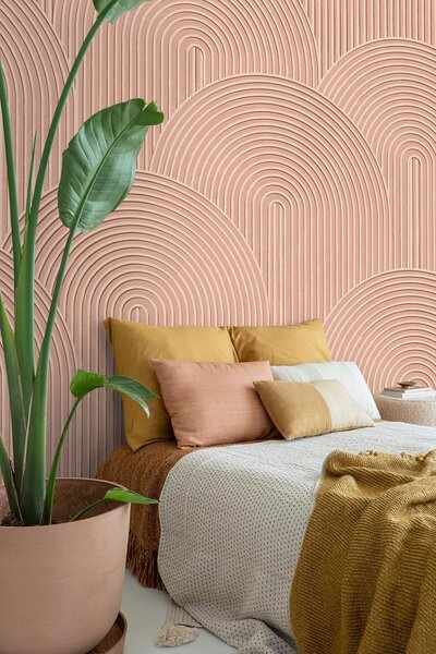 3D Geometrická vliesová fototapeta na zeď, růžová, 159383, Bloom, Esta Home