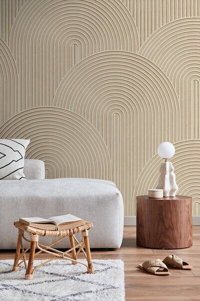 3D Geometrická vliesová fototapeta na zeď, béžová, 159382, Bloom, Esta Home