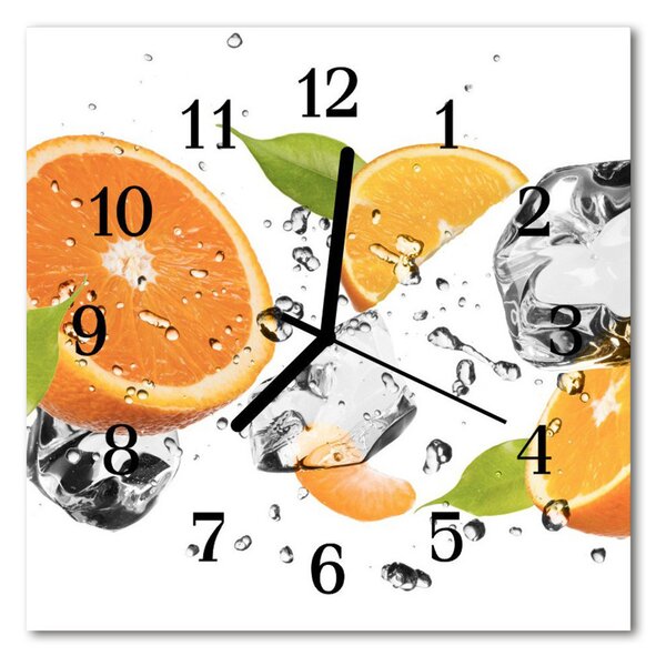 Nástenné skleněné hodiny pomeranče 30x30 cm