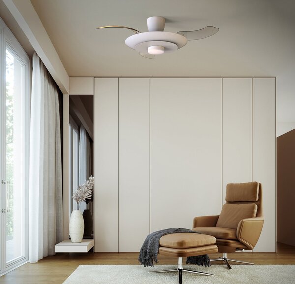 LED stropní ventilátor Kyoto, bílý, DC, tichý, CCT, 106 cm – Mantra Mantra Iluminación, Kyoto, stmívatelné, Bílá, Obývací pokoj, Kov, Moderní
