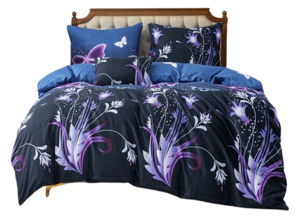 Povlečení z mikrovlákna VIOLET BUTTERFLY tmavě modré Rozměr povlečení: 70 x 90 cm | 140 x 200 cm