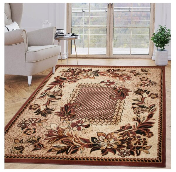 Makro Abra Kusový koberec ATLAS 7192B Květy béžový hnědý Rozměr: 70x300 cm