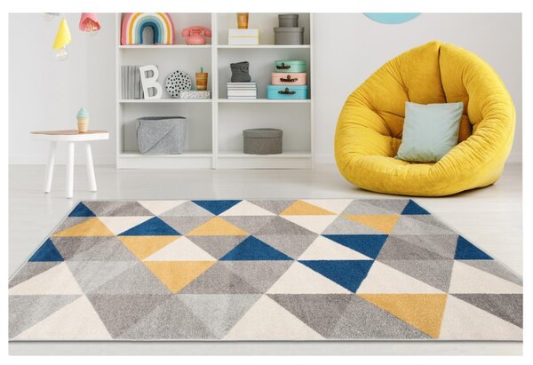 Makro Abra Kusový koberec LAZUR C940B trojúhelníky šedý modrý žlutý Rozměr: 80x150 cm