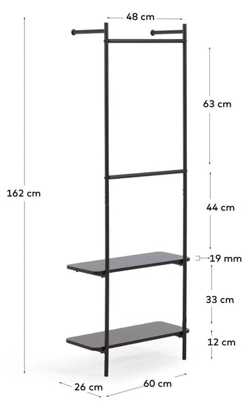Černý nástěnný kovový set do předsíně Kave Home Galatia