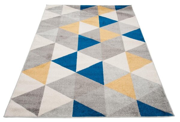 Makro Abra Kusový koberec LAZUR C940B trojúhelníky šedý modrý žlutý Rozměr: 80x150 cm