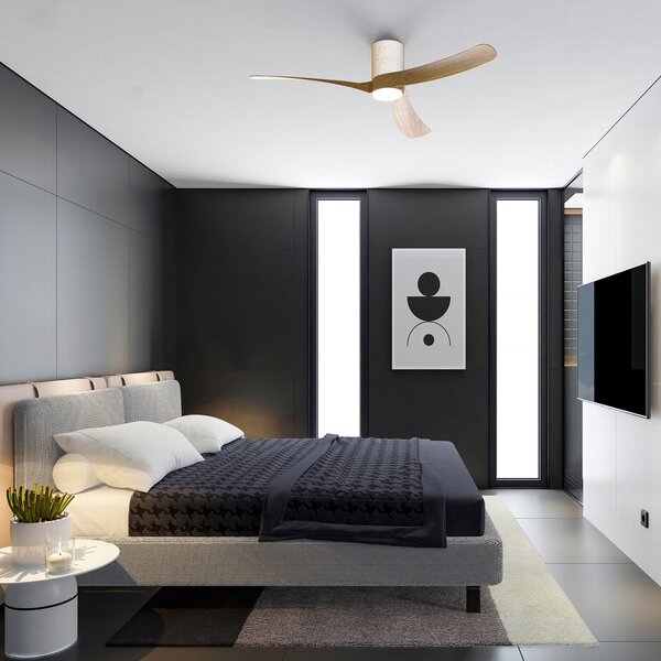 LED stropní ventilátor NEMO II L bílý/dřevo DC tichý – Mantra Mantra Iluminación, Nemo II L, stmívatelné, Bílá, Obývací pokoj, Kov, Moderní