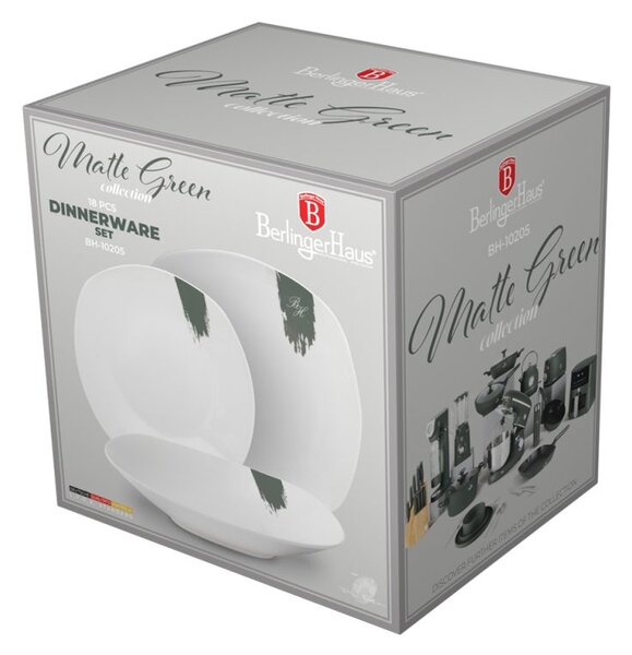 Jídelní sada talířů 18 ks Matte Green Collection bílá-zelená