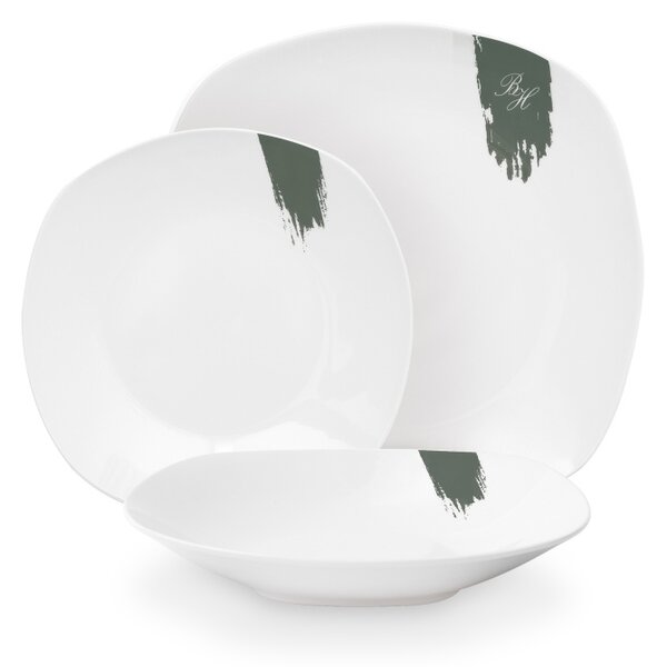 Jídelní sada talířů 18 ks Matte Green Collection bílá-zelená