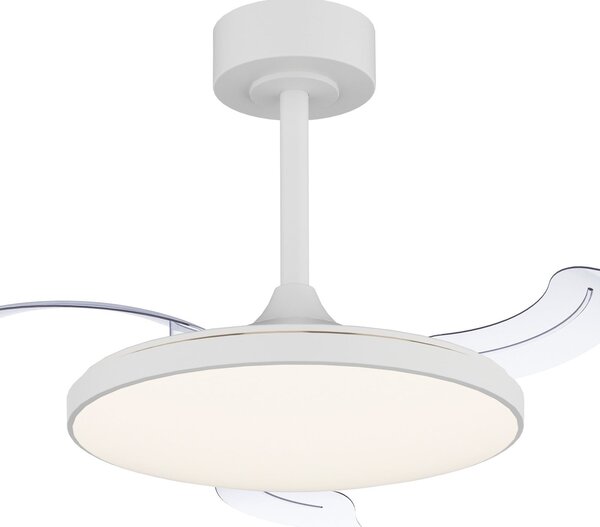 LED stropní ventilátor Slim Mini, bílý, DC, tichý, CCT – Mantra Mantra Iluminación, Slim Mini, stmívatelné, Bílá, Obývací pokoj, Kov, Moderní