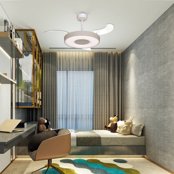 Inteligentní stropní ventilátor LED Coin Mini béžový/bílý DC – Mantra Mantra Iluminación, Coin Mini, stmívatelné, Béžová, Obývací pokoj, Kov, Moderní