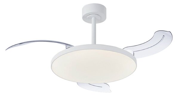 LED stropní ventilátor Slim Mini, bílý, DC, tichý, CCT – Mantra Mantra Iluminación, Slim Mini, stmívatelné, Bílá, Obývací pokoj, Kov, Moderní