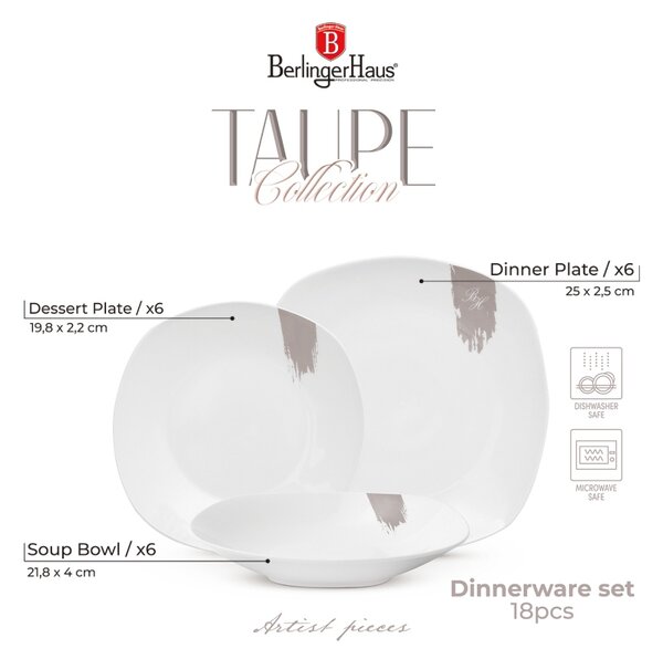 Jídelní sada talířů 18 ks Taupe Collection bílá-šedá