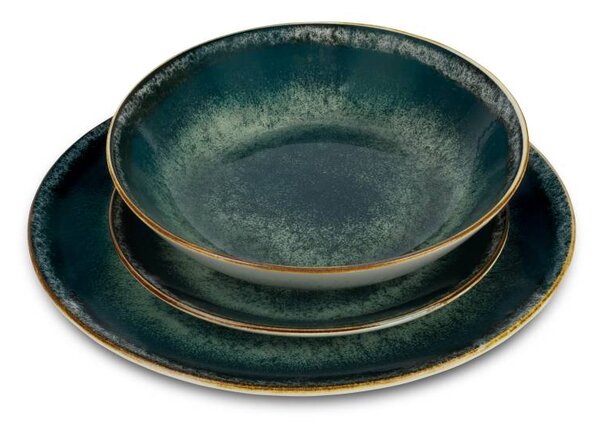 Jídelní sada talířů 18 ks Matte Green Collection zelená
