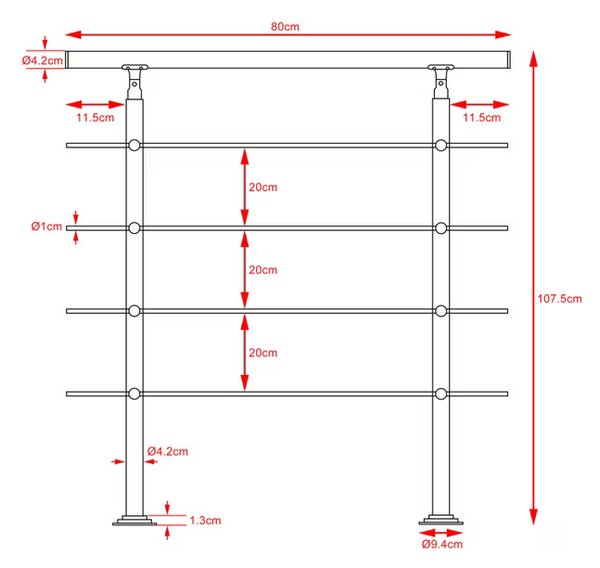 Deuba Schodišťové zábradlí 4 vzpěry - 80 cm