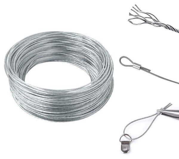 Háček na zavěšení fotografií, drát na zavěšení fotografií, nerezový závěsný drát, 30 metrů