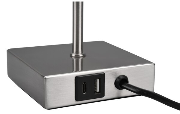Trio Leuchten R51061007 OLE - Moderní textilní lampička s tahovým vypínačem a s USB na nabíjení mobilu, 1 x E27, 35cm (Stolní textilní lampička s USB nabíjením mobilu)