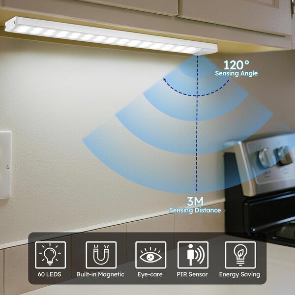 LED osvětlení pro kuchyňské skříňky s senzorem, 2 kusy, délka 30 cm, 3 barevné teploty