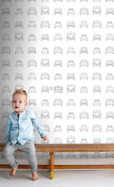 Černobílá vliesová tapeta na zeď Auta 138941, Little Bandits, Esta