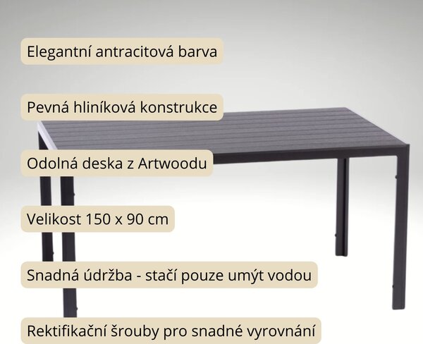 Vikio Zahradní set 150x90 pro 6 osob DT276 antracit